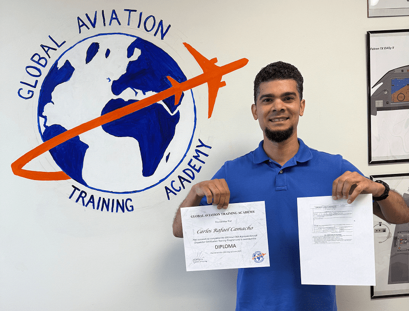 Proud aviation student with diploma