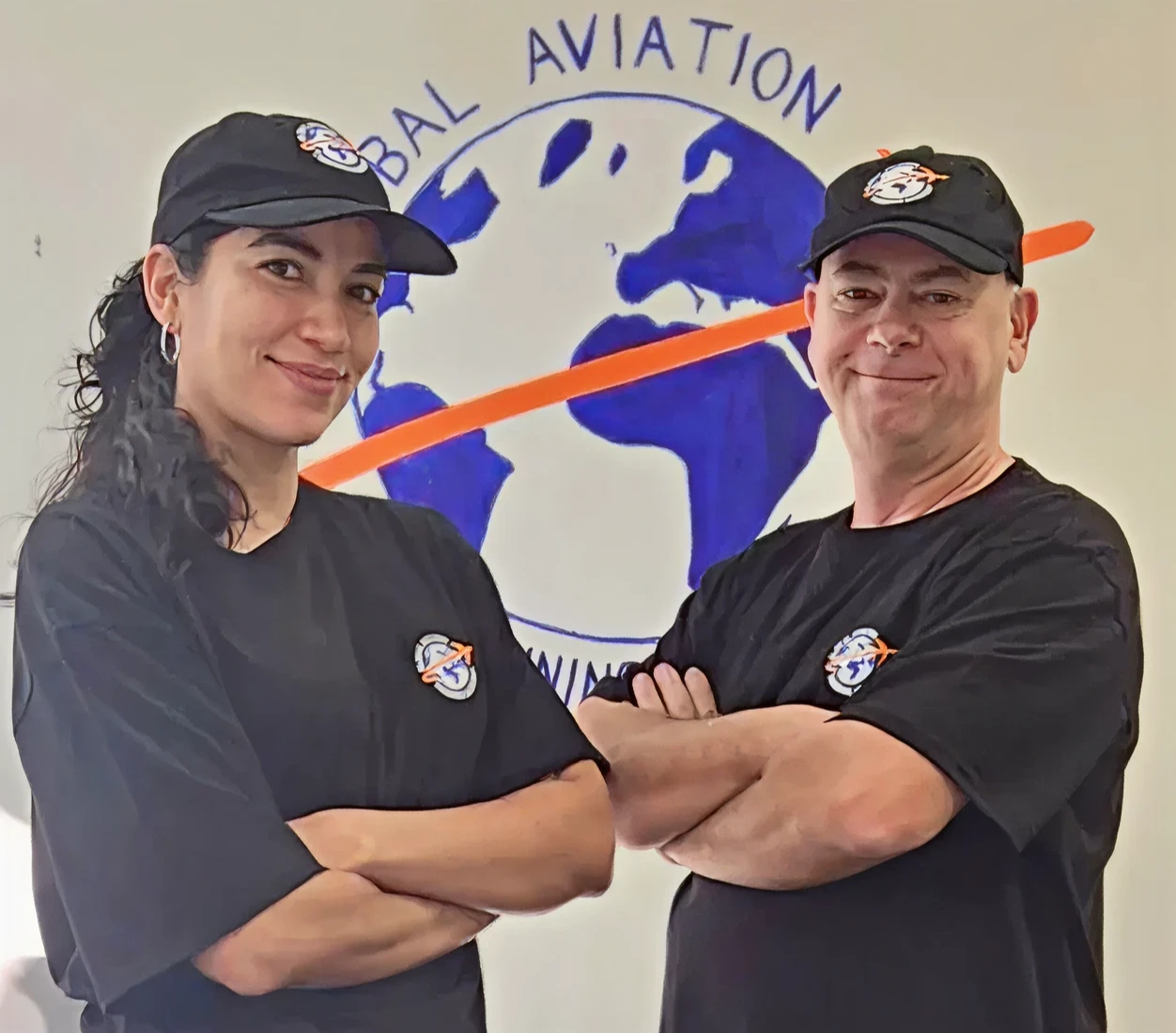 Aviation team posing confidently