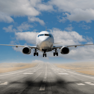 Commercial jet landing on runway